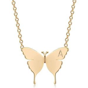 MEVECCO Gold Dainty Initial  18K Gold Plated Butterfly Pendant Name Necklace
